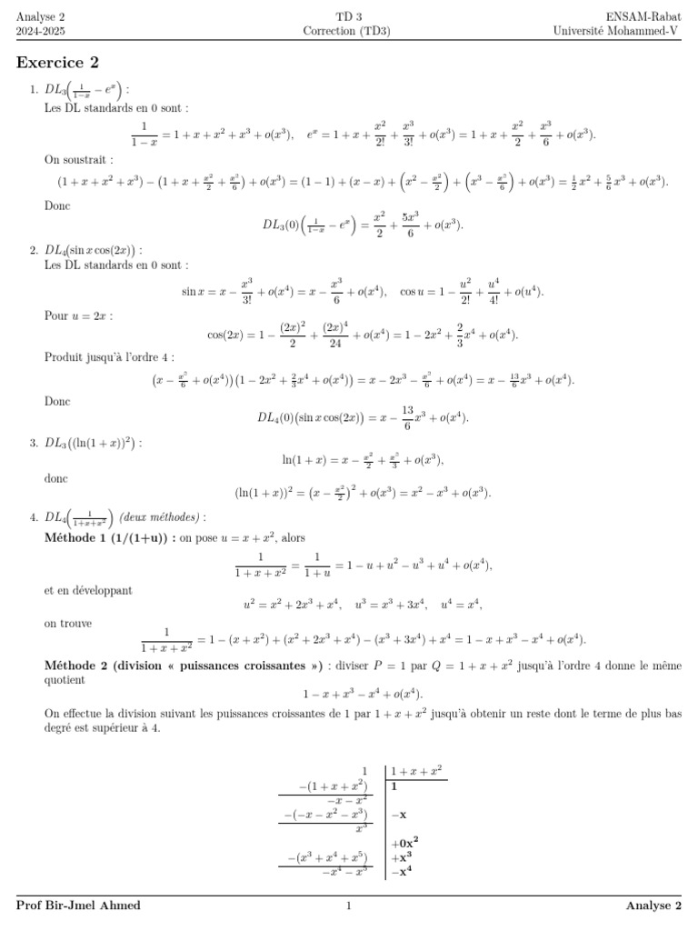 TD 3 DEV LIM Corr | PDF | Tangente (géométrie) | Mathématiques