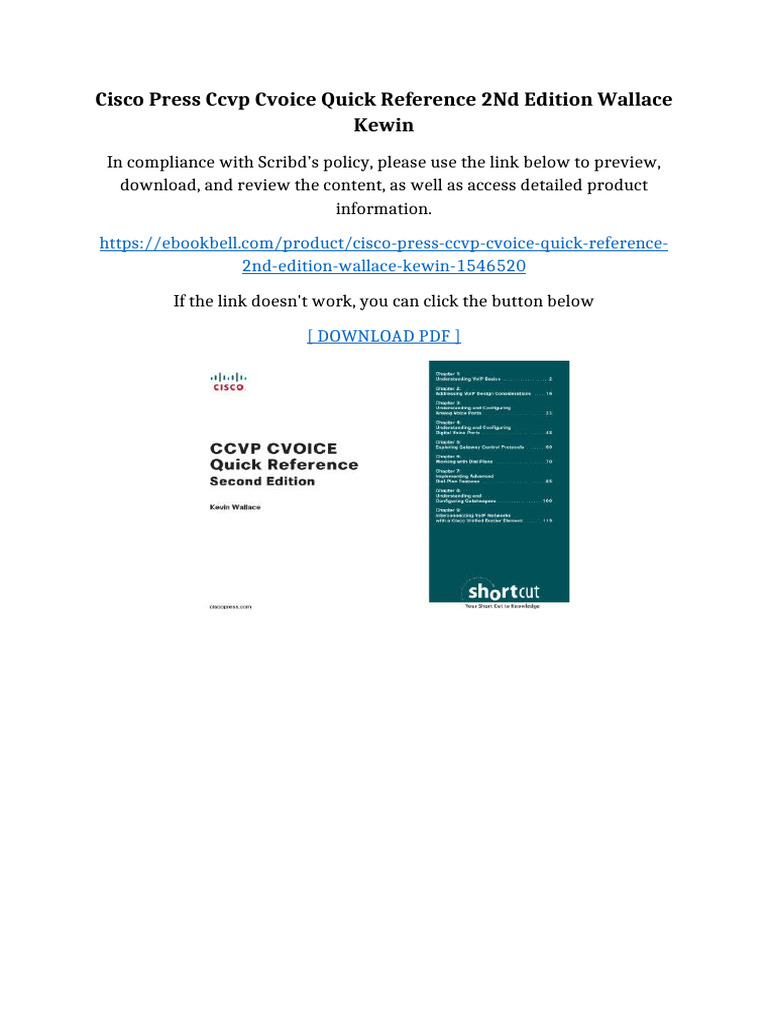 Cisco Press CCVP Cvoice Quick Reference 2nd Edition Wallace Kewin | PDF ...