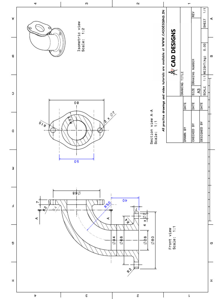Mechanical Practice Drawing Sheets for AutoCAD CATIA NX SOLIDWORKS and ...