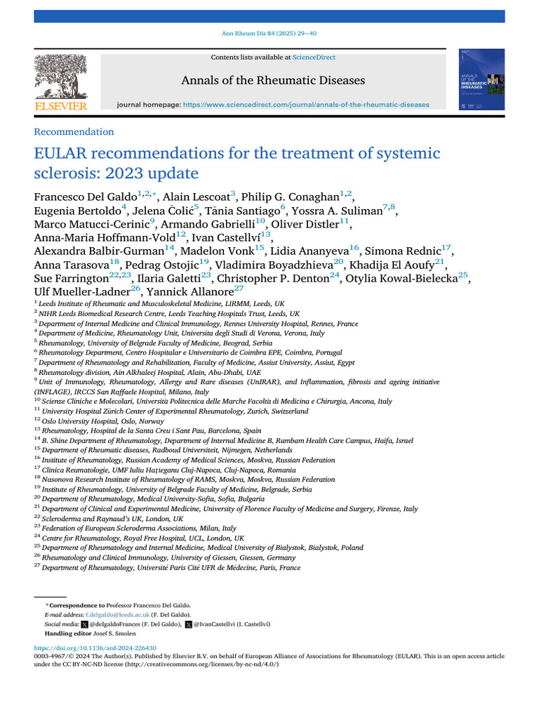 EULAR Recommendations For The Treatment of Systemic Sclerosis - 2023 ...