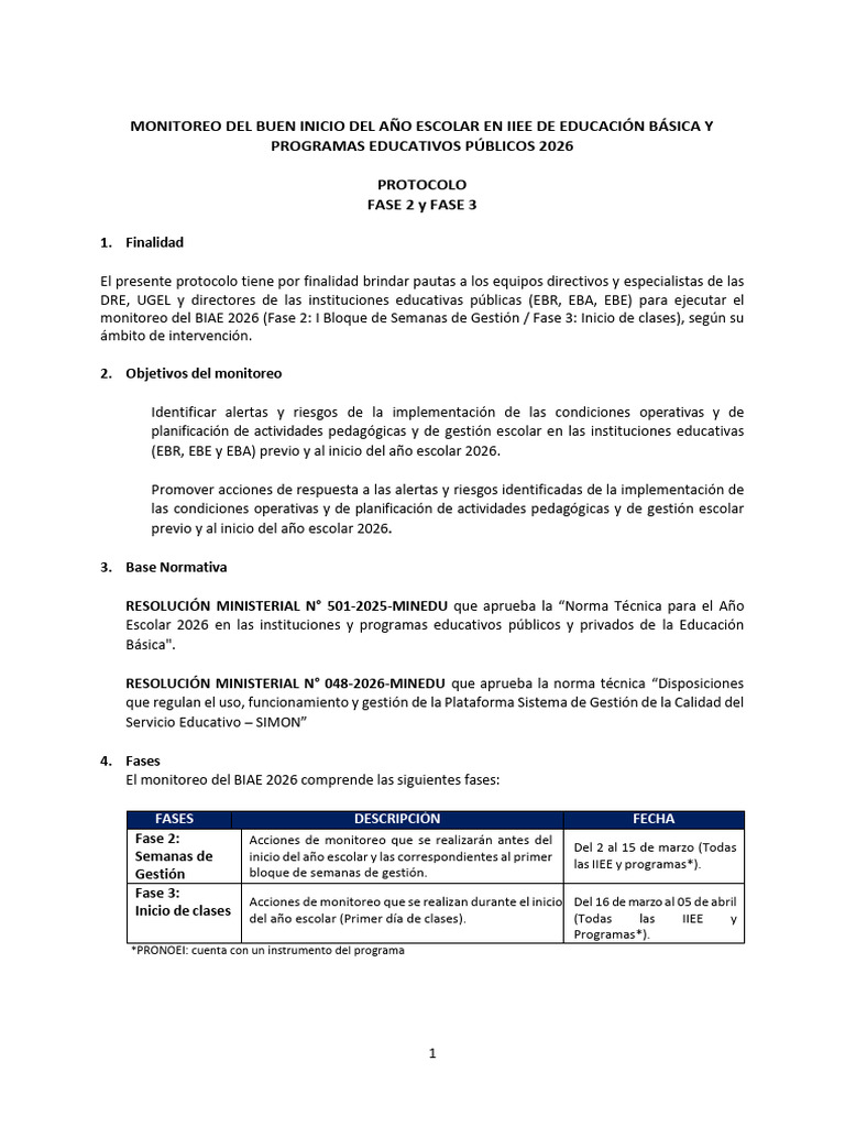 Protocolo Monitoreo BIAE 2026 FASE 2 Y FASE 3 | PDF | Educación ...