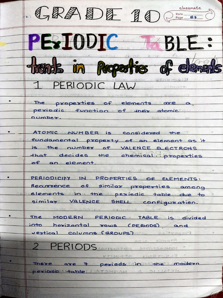 Periodic Table - Trends in Properties of Elements - Notes | PDF ...