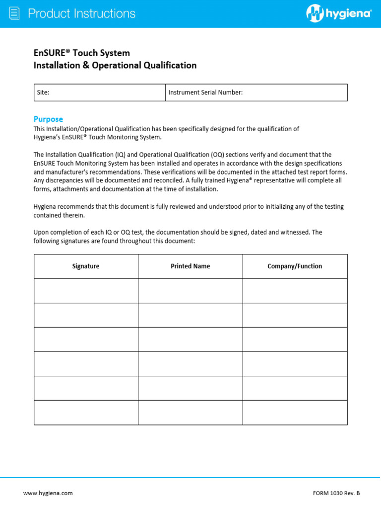 Ensure Touch System Installation Operational Qualification Form | PDF ...
