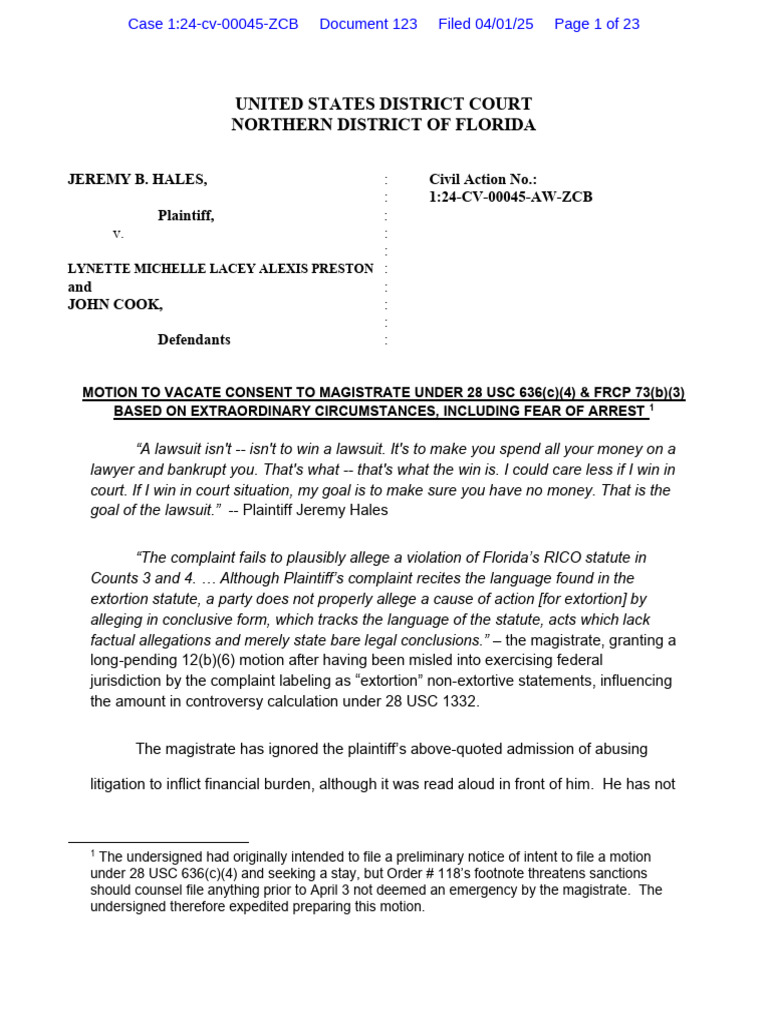 Motion To Vacate Consent | PDF | Lawsuit | Federal Rules Of Civil Procedure