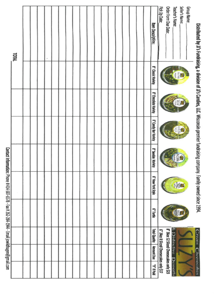 Cheesecake Order Form 2025 | PDF