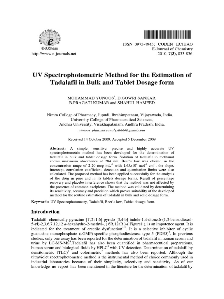 UV Spectrophotometric Method For The Estimation of | PDF ...