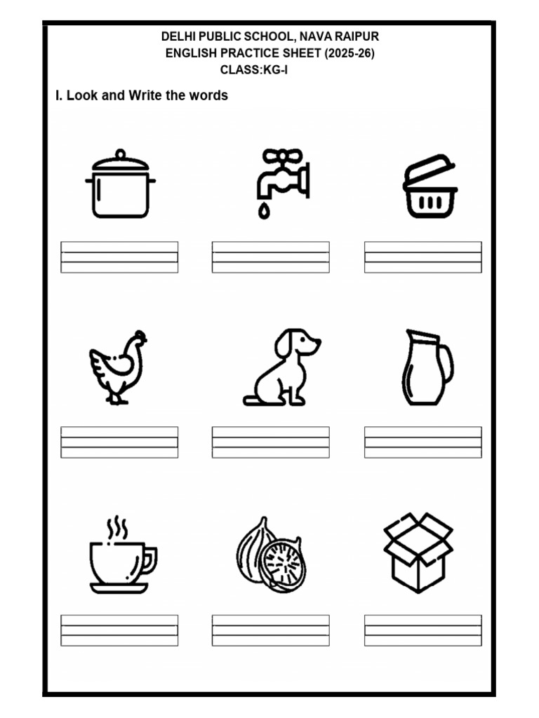 Kg-I English Practice Sheet | PDF