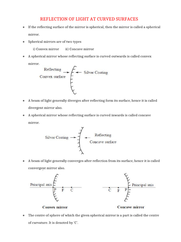 Reflection of Light at Curved Surfaces | PDF | Optics | Light