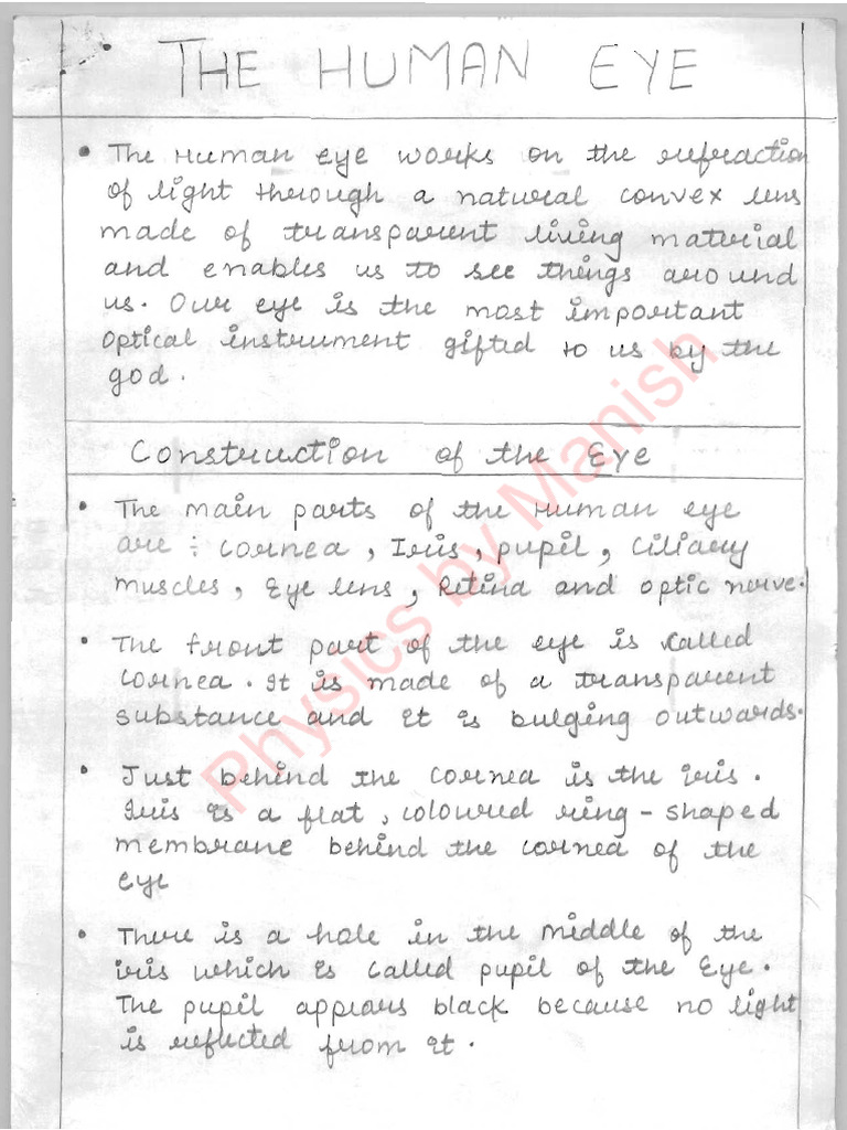 Human Eye 10 Notes | PDF