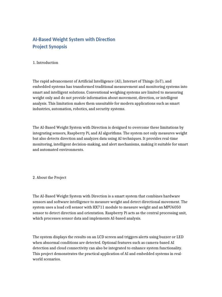 AI Based Weight System Project Synopsis With ER Diagram | PDF ...