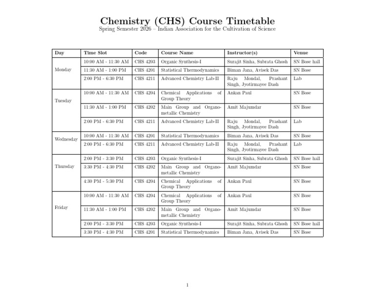Timetable | PDF | Chemistry | Physical Sciences