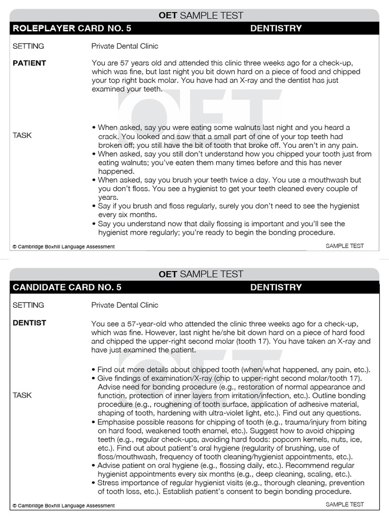 5 Dentist Oet Speaking Sample | PDF | Dentistry | Oral Hygiene