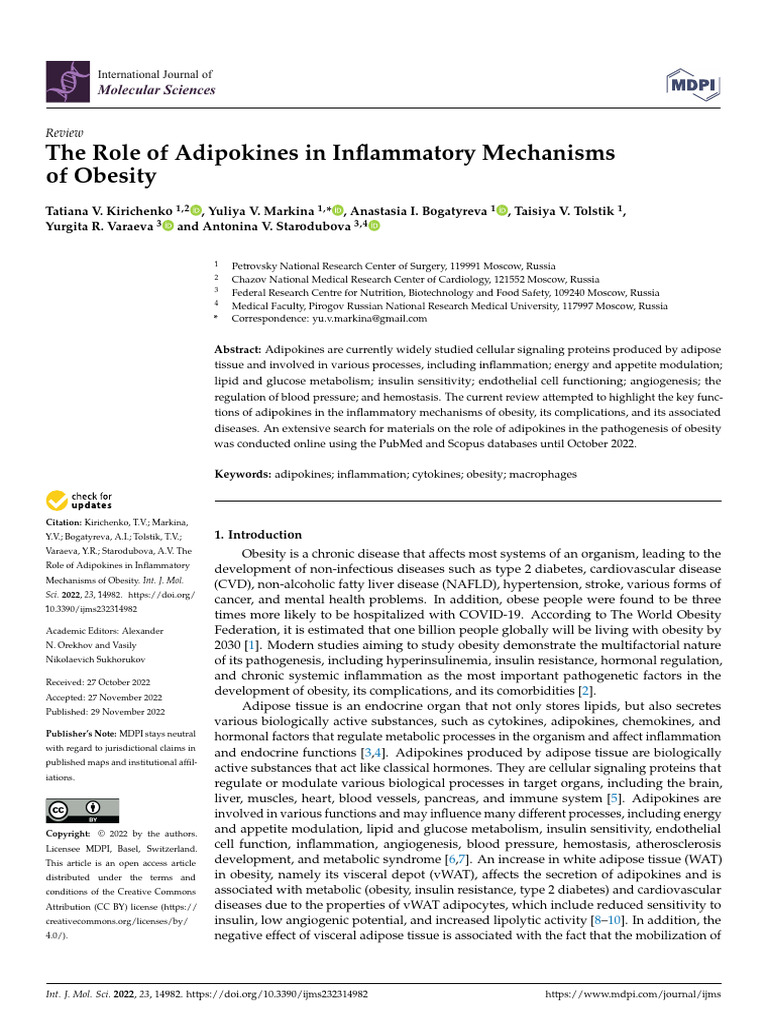 The Role of Adipokines in Inflammatory Mechanisms of Obesity | PDF ...