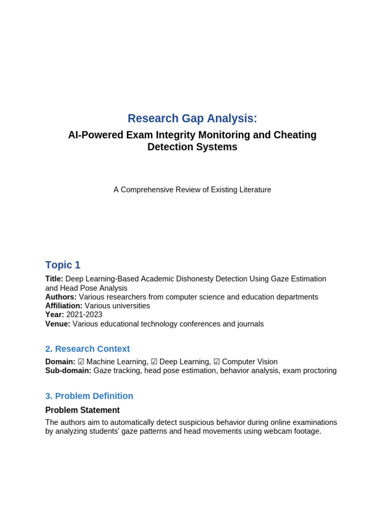 Exam Cheating Research Gap | PDF | Computer Vision | Computing