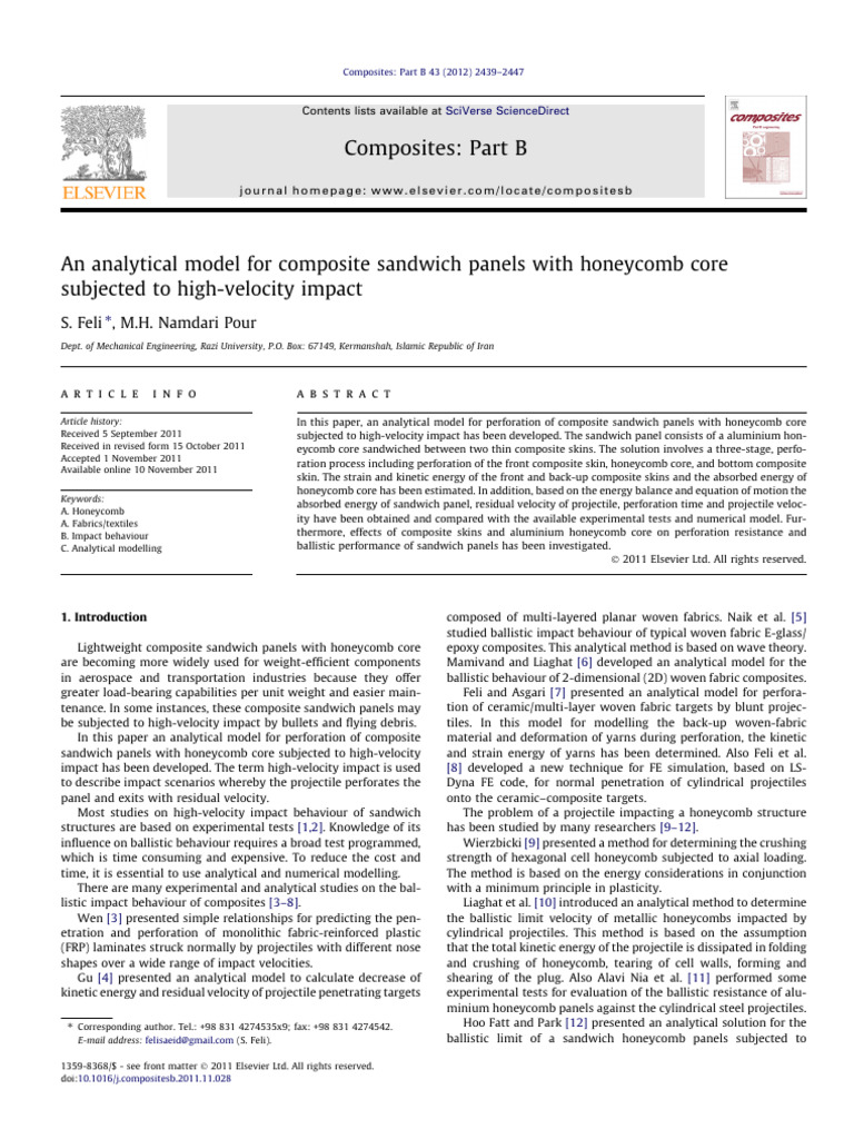 An Analytical Model For Composite Sandwich Panels With Honeycomb Core ...