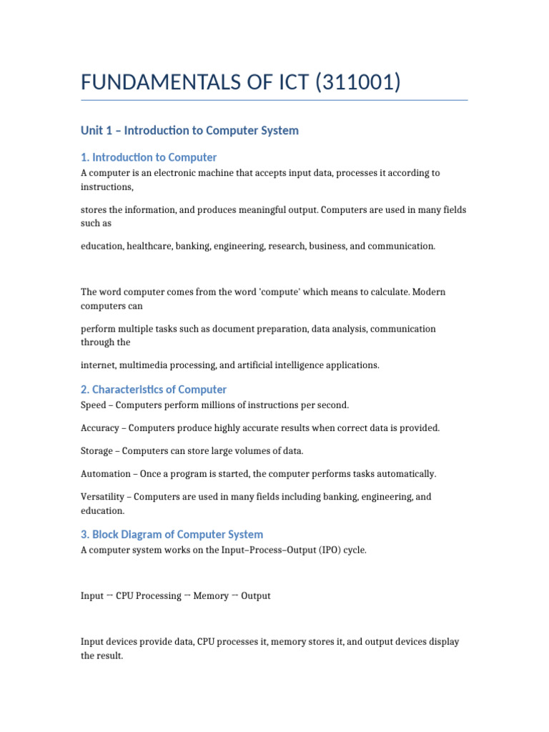 ICT 311001 Unit1 Detailed Notes | PDF | Computer Data Storage | Central ...