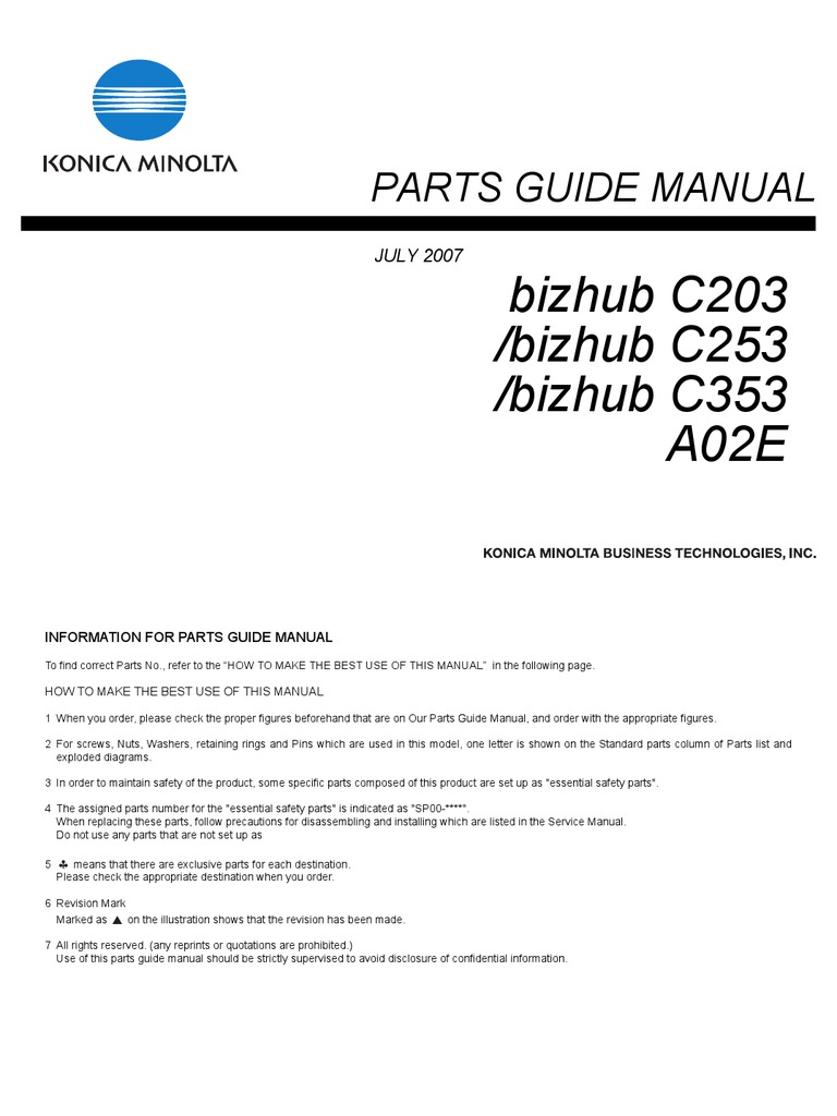 bizhub_c203_c253_c353_A02E | Manufactured Goods | Mechanical Engineering.  Minolta Di850 Field Service Manual ...