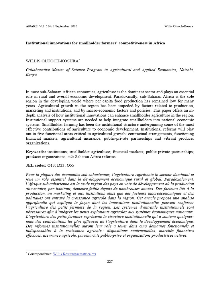 Institutional Innovations For Smallholder Farmers in Africa | PDF ...