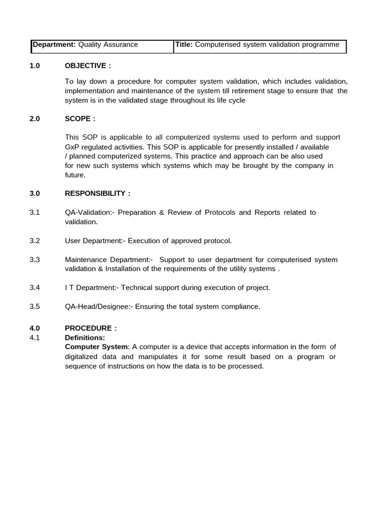 SOP-Computer System Updated1 | PDF | Verification And Validation ...