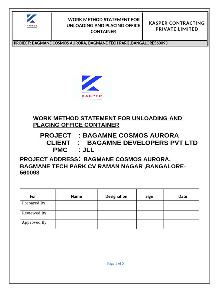 Safe Work Method Statement for Container | PDF | Crane (Machine)
