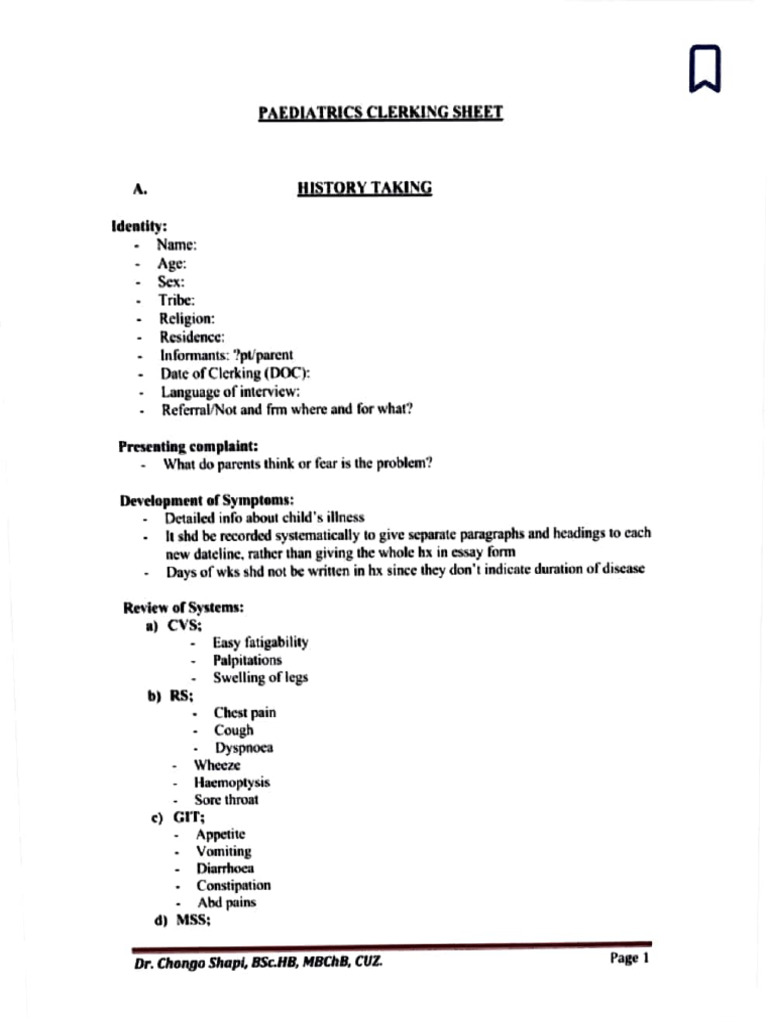 Pediatrics Clarking Sheet | PDF | Kidney | Diseases And Disorders