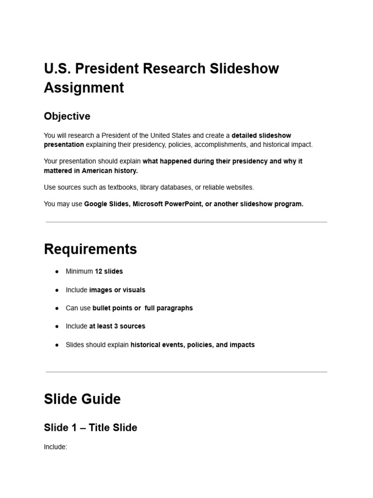 U.S. President Research Slideshow Assignment | PDF