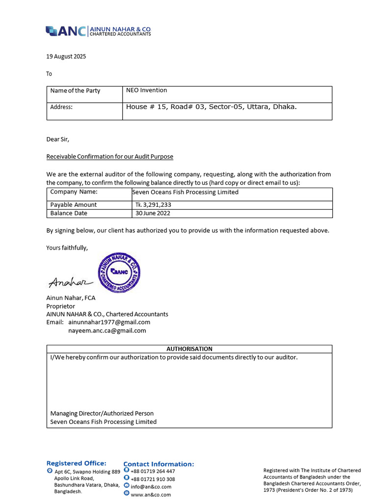 Receivable Confirmation Authorization Letter | PDF | Business ...