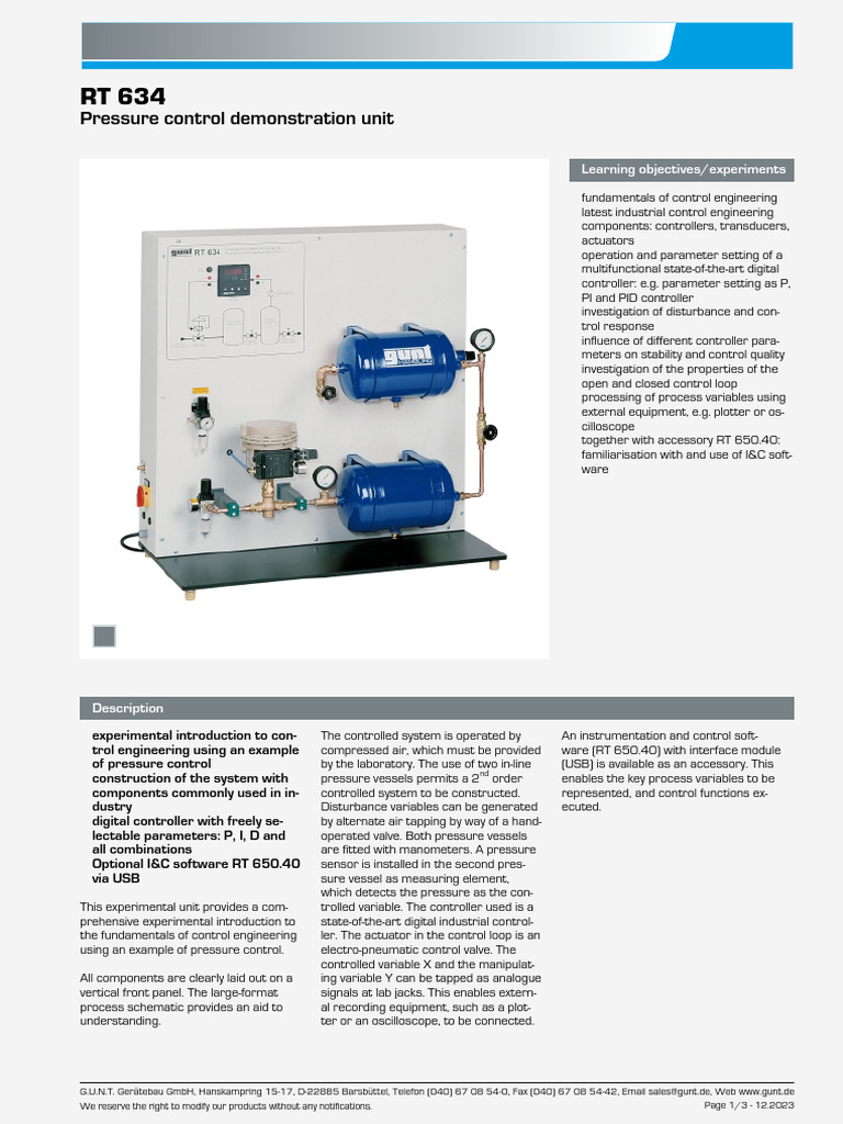 RT 634 Pressure Control Demonstration Unit Gunt 1217 PDF - 1 - en GB ...