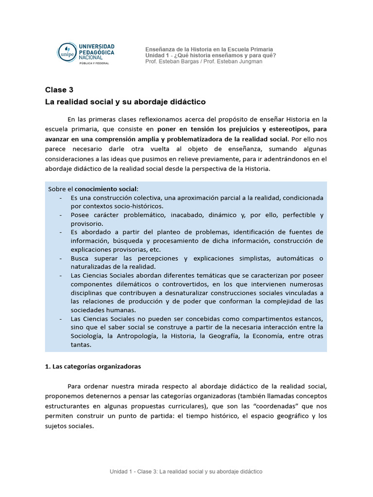 Clase 3 - La Realidad Social y Su Abordaje Didáctico | PDF | Hora ...
