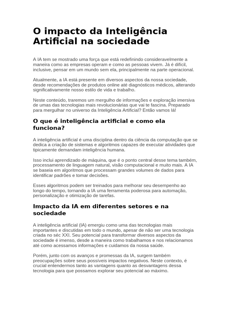 O Impacto Da Inteligência Artificial Na Sociedade | PDF | Inteligência ...