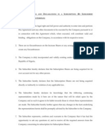 Typical Representations and Declarations in A Subscription (By Subscriber) Transaction in A Private Company