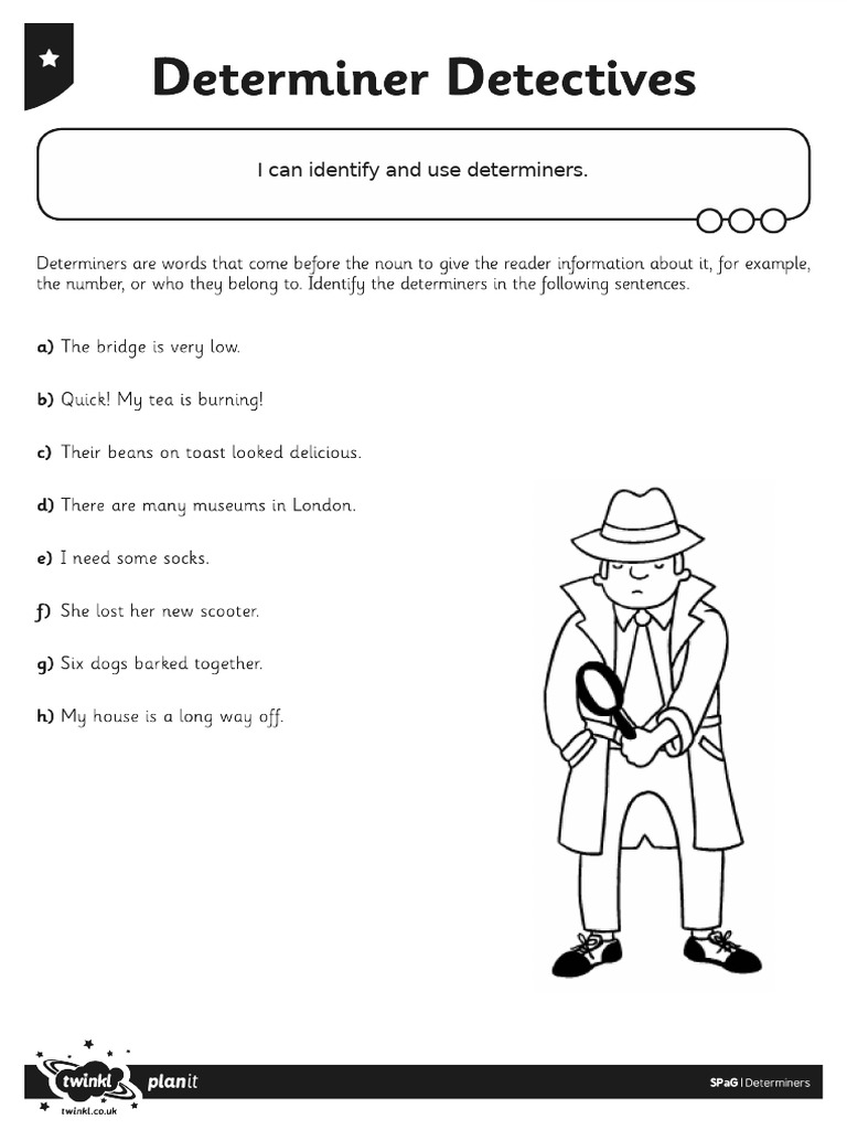 Activity Sheet Determiner Detectives Editable.224590582 | PDF