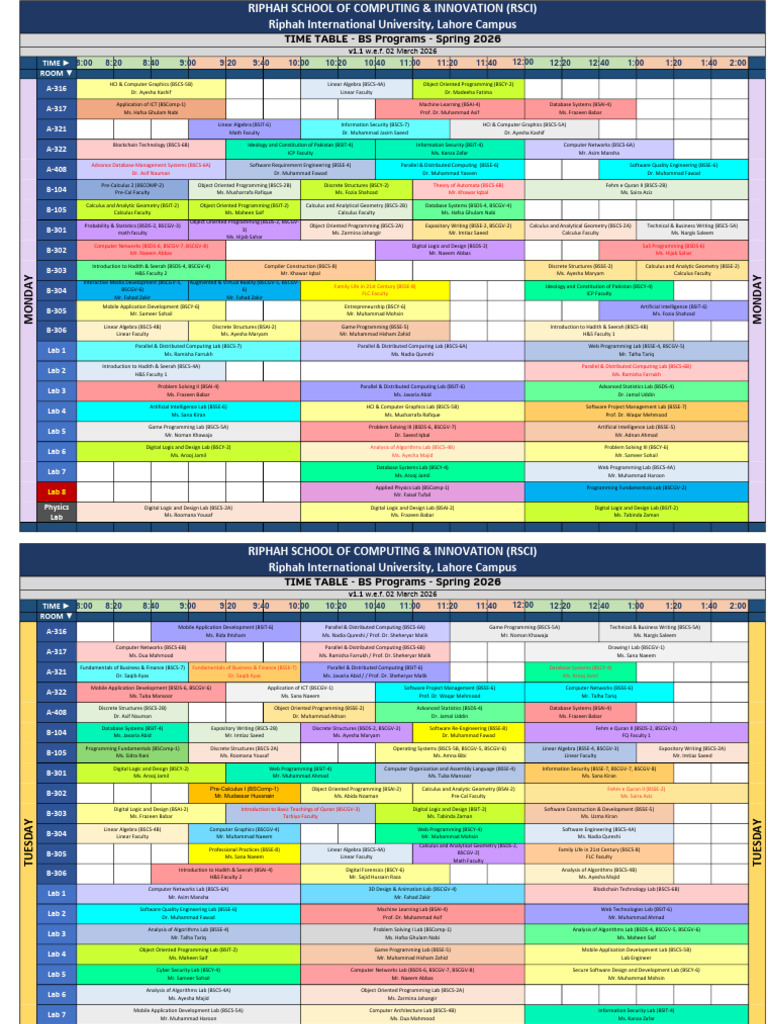 RSCI Timetable - Spring 2026 - V1.1 - (Ramadan) | PDF | Mathematics ...
