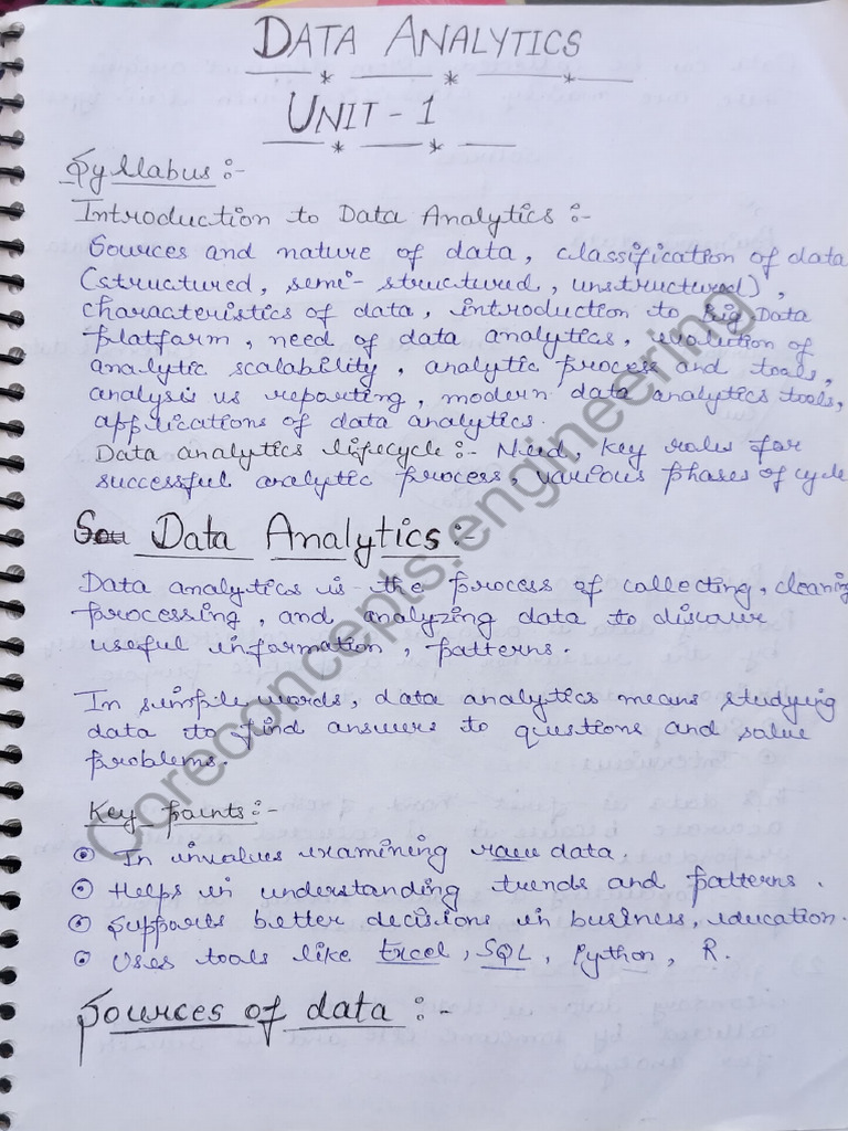 Unit-1 Data Analytics by Coreconcepts - Engineering | PDF