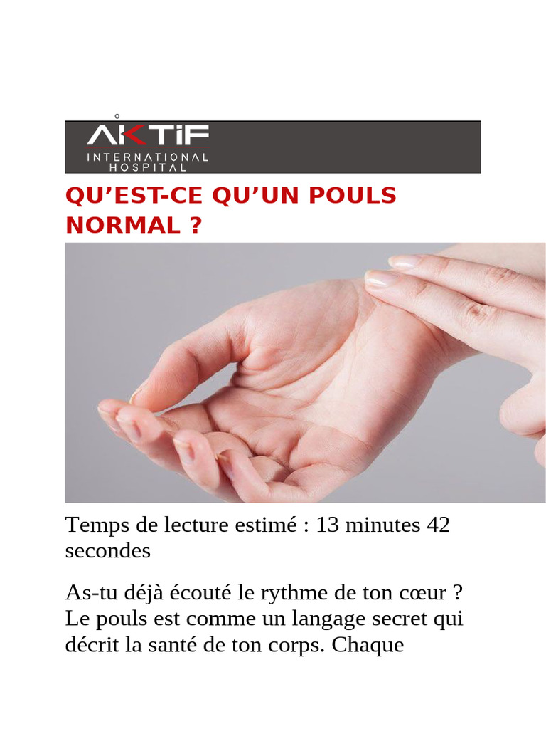 Le Pools Normal Du Cœur | PDF | Fréquence cardiaque | Pouls