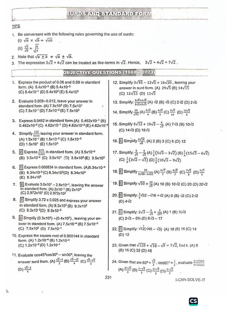 Surds and Standard Form | PDF