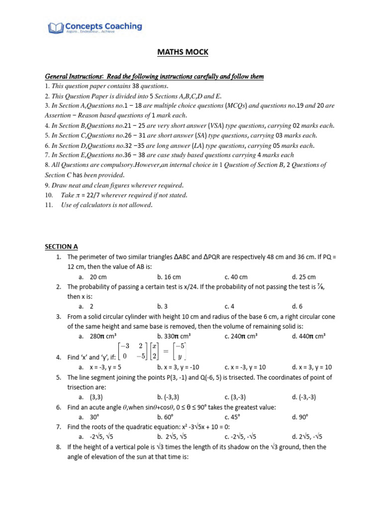 X NPS RNR Maths Mock Full Syllabus 2025 - 26 | PDF | Area | Elementary ...