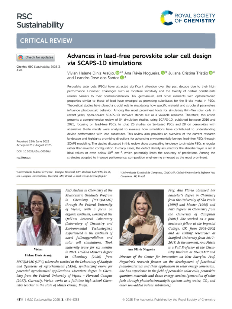 Advances in Lead-Free Perovskite Solar Cell Design | PDF | Physical ...