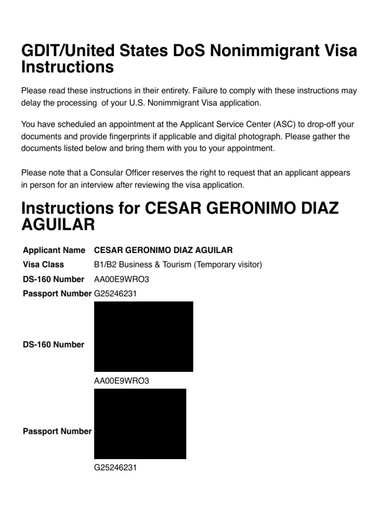 Confirmation and Instructions - Official U.S. Department of State Visa ...