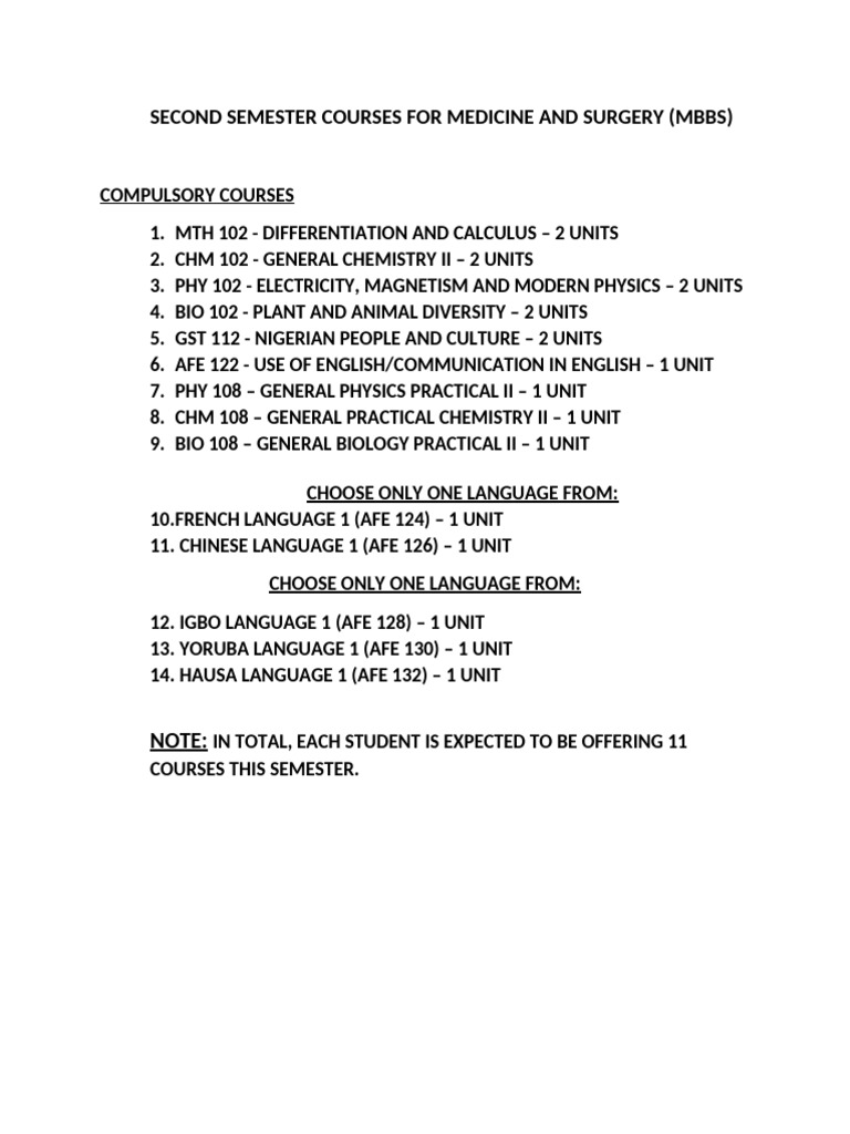 Second Semester Courses | PDF