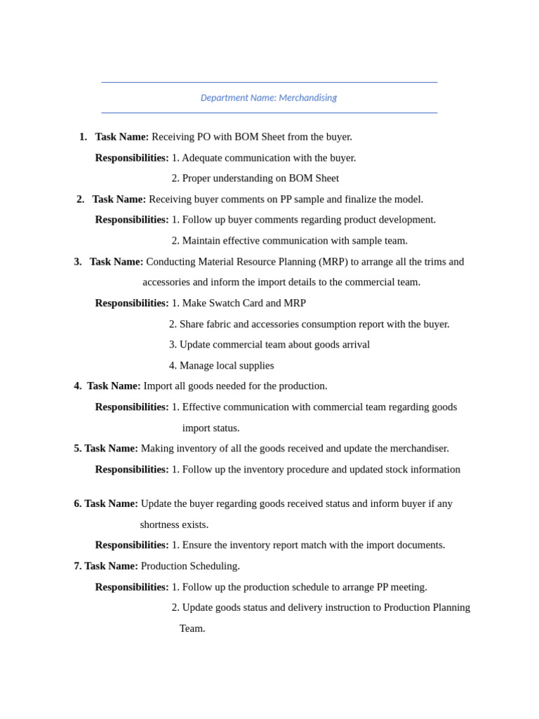 SOP - Standard Operating Procedure Format For Textile Industry | PDF