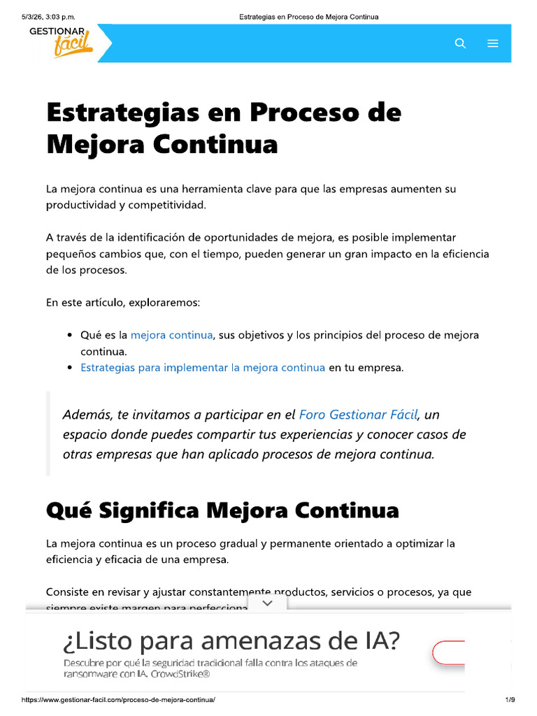 Estrategias en Proceso de Mejora Continua | PDF