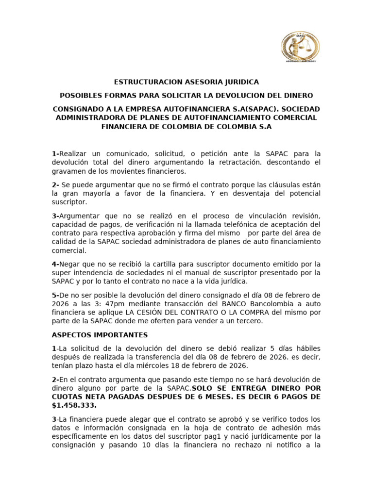 Posoibles Formas para Solicitar La Devolucion Del Dinero | PDF | Economias