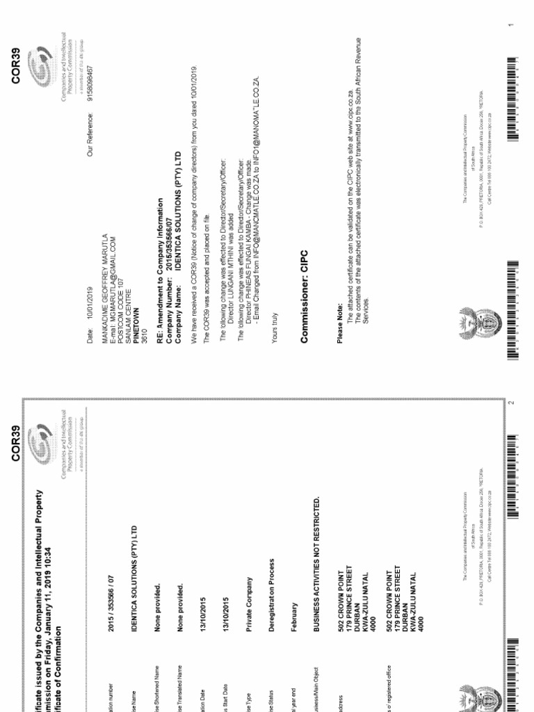 CoR39 Certificate | PDF