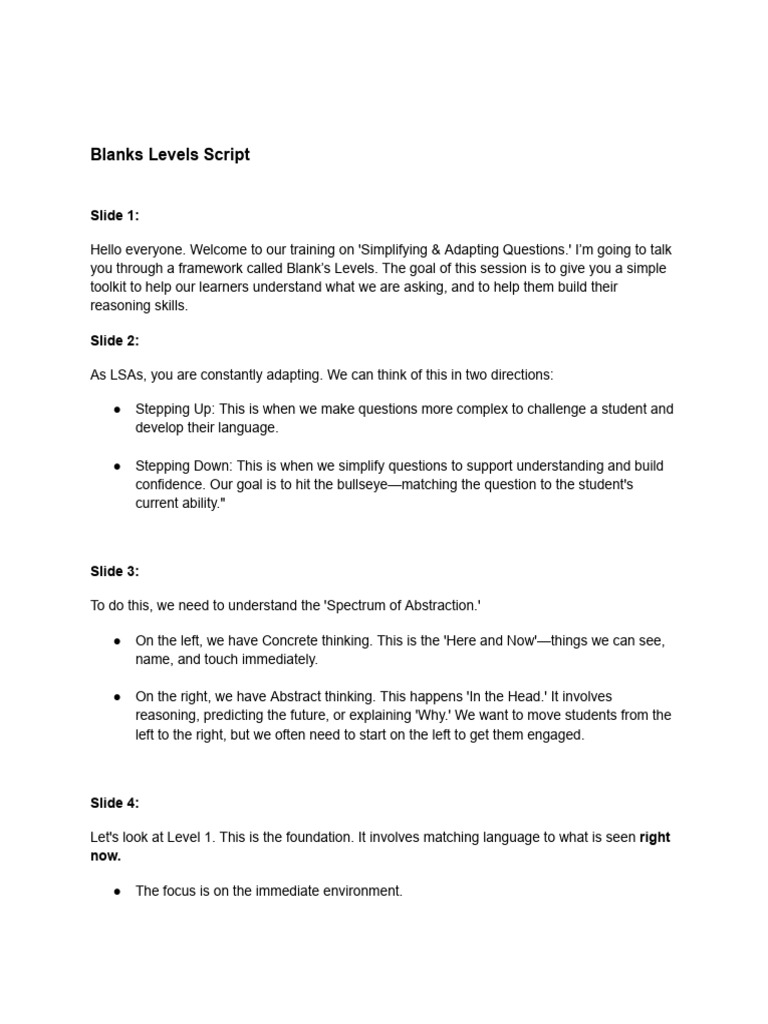 Script For Blank's Levels | PDF | Reason | Human Communication