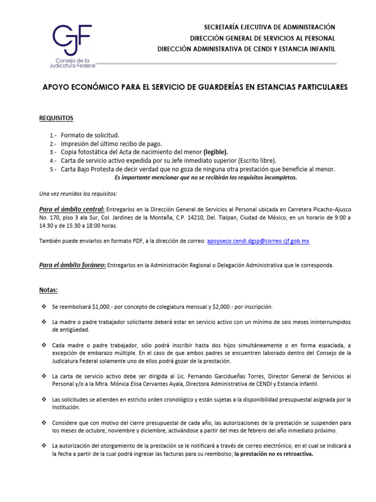 Apoyo Económico para El Servicio de Guarderías en Estancias ...