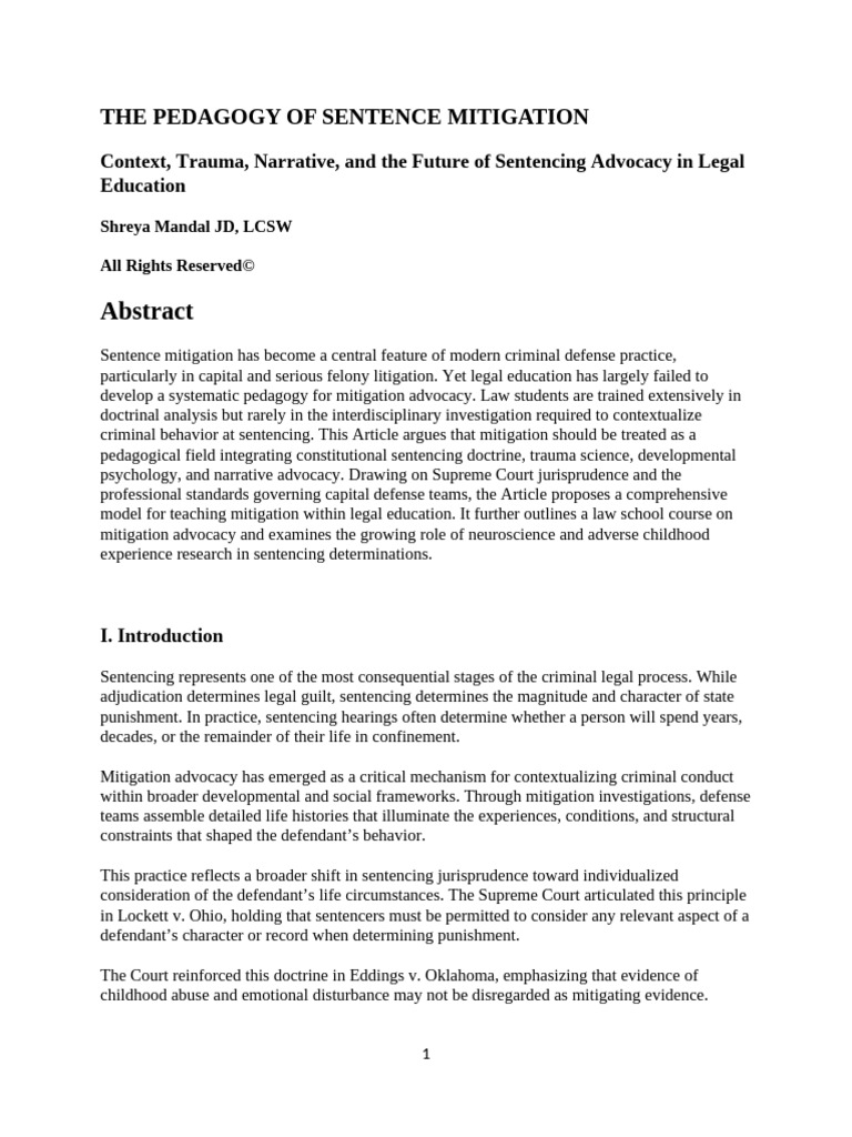 The Pedagogy of Sentence Mitigation | PDF | Mitigating Factor | Narrative