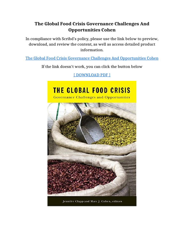 The Global Food Crisis Governance Challenges and Opportunities Cohen ...