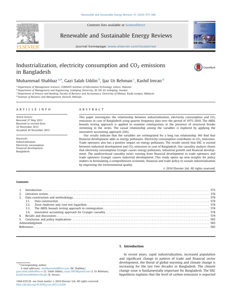 Industrialization, Electricity Consumption and CO2 Emissions in ...