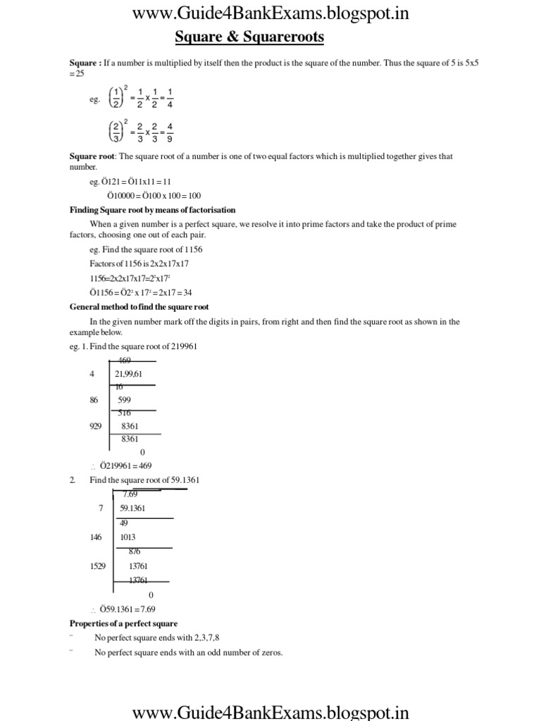 Square and Cube Roots Guide for Class 8 | PDF | Mathematical Concepts ...